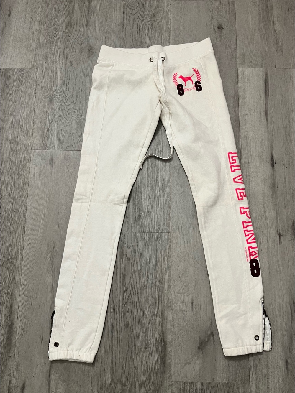 PINK Victoria's Secret White Jogger Pants with Pink Logo